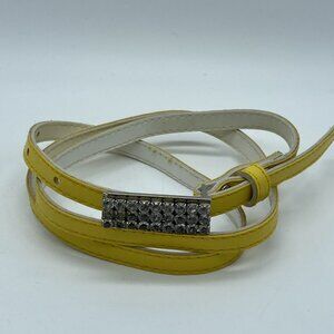 Unbranded Skinny Yellow Faux Leather Belt Women's Size L Rhinestone Buckle